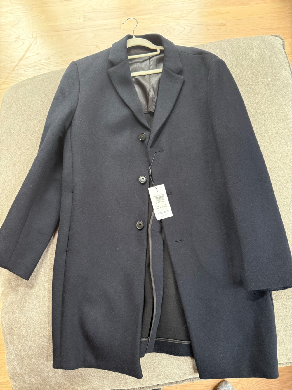 Reiss Dark Navy Tailored Wool overcoat  with Notch Lapel